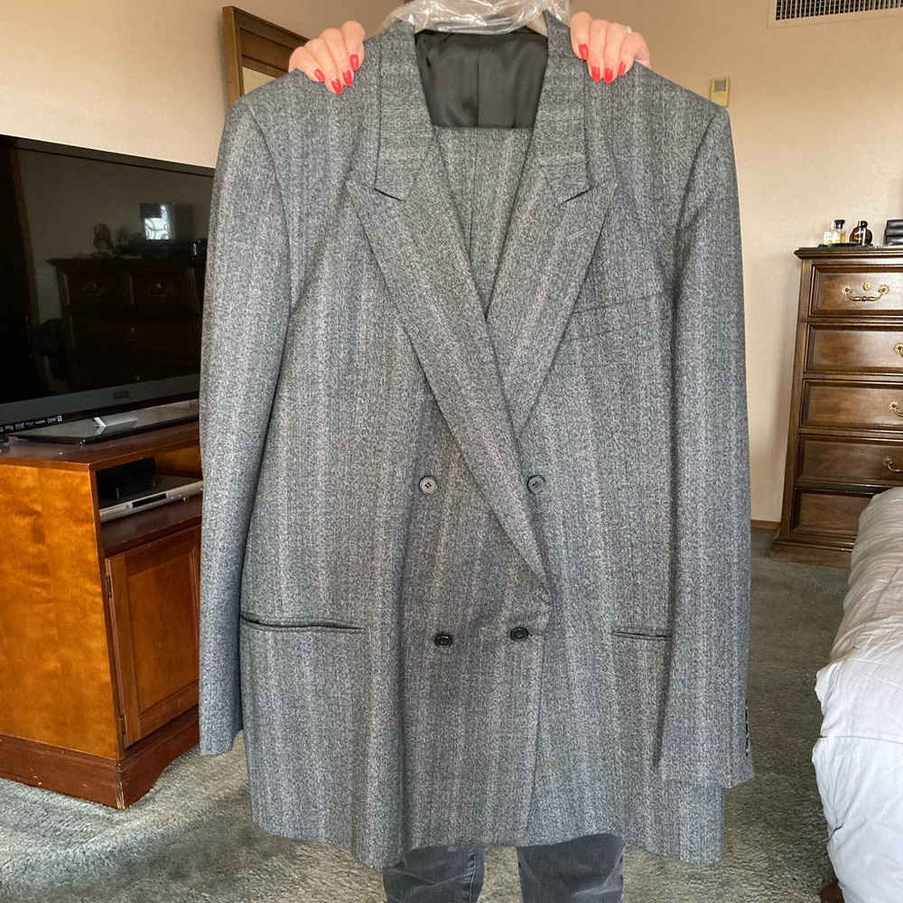 Mens Big & Tall Double Breasted grey pinstripe suit